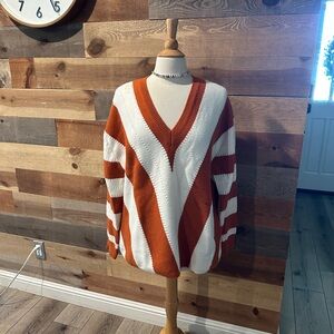 Chic V-Neck Sweater in Orange and White